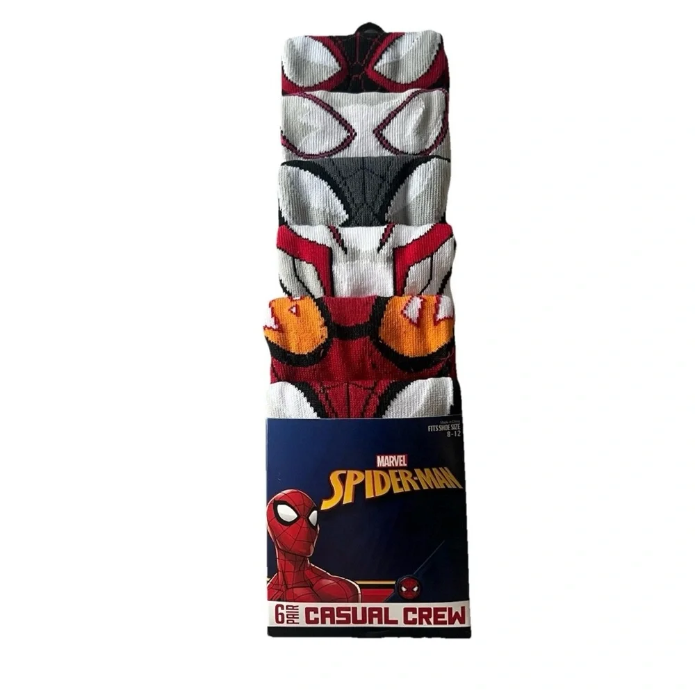 New Marvel Spiderman Venom 6 Pair Casual Crew Socks Size 8-12 Men's NWT
